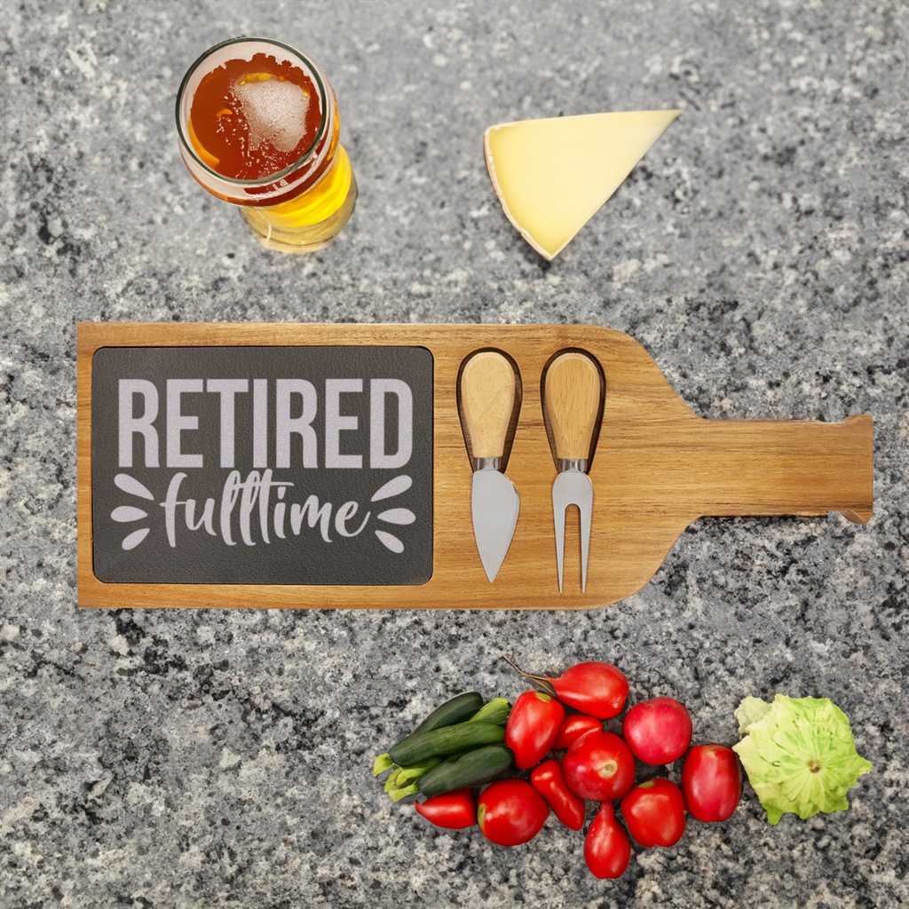 Fulltime Retired Wood Slate Serving Tray With Handle