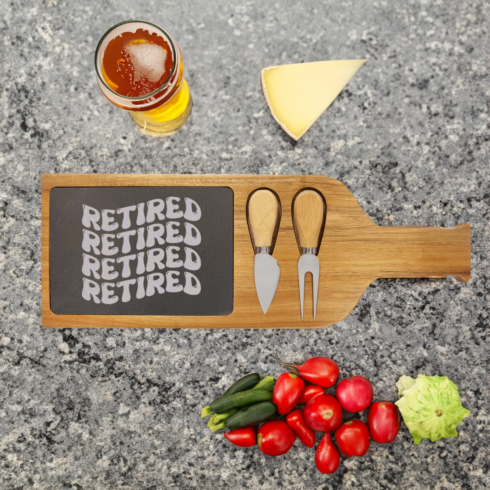 Groovy And Retired Wood Slate Serving Tray With Handle