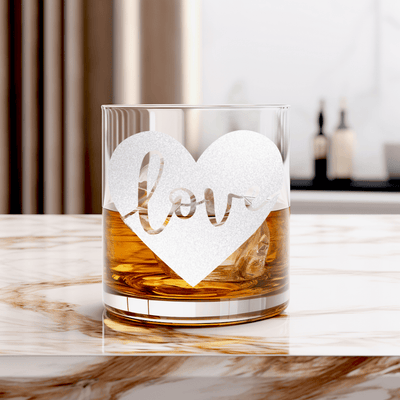 Heart Carved Love Whiskey Glass