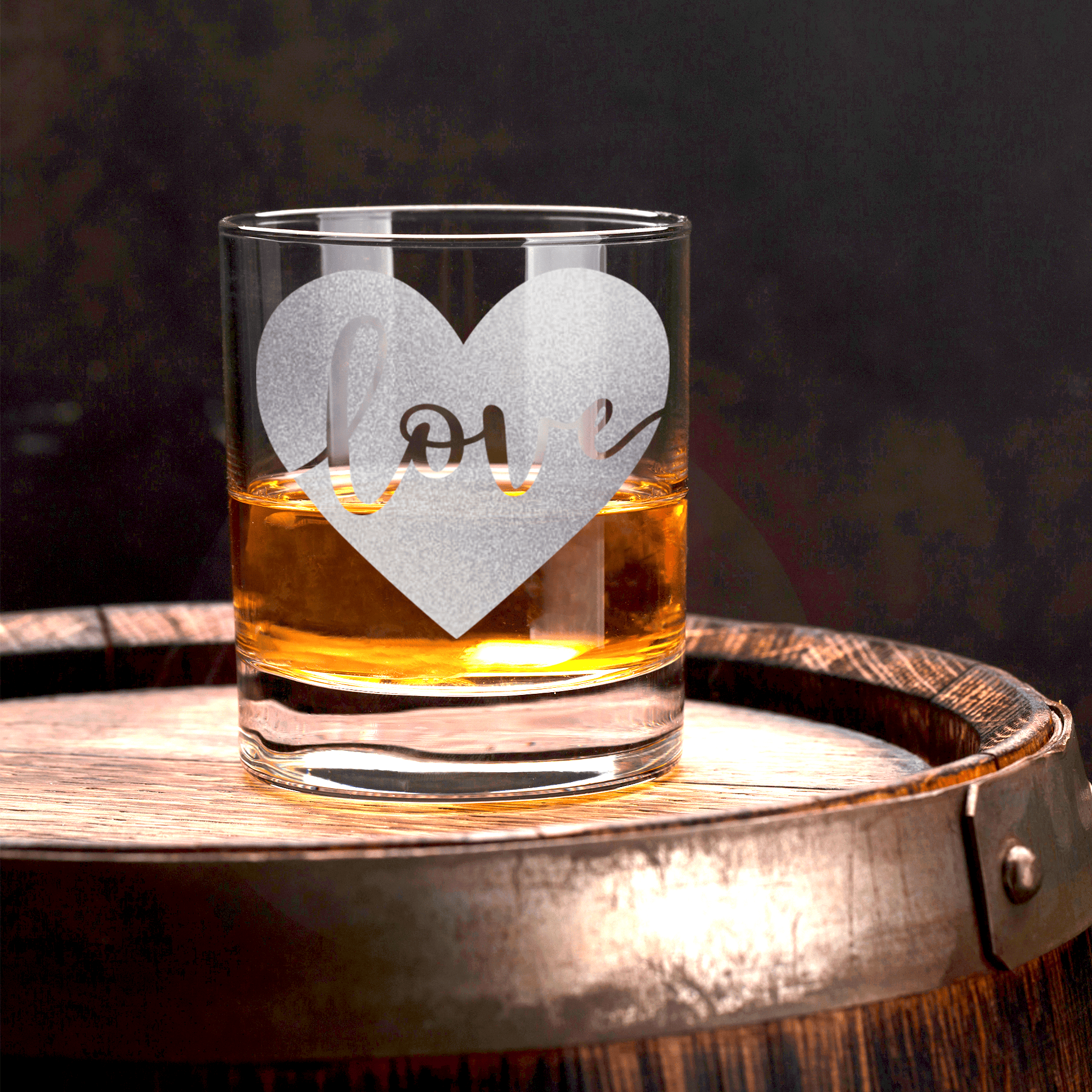 Heart Carved Love Whiskey Glass