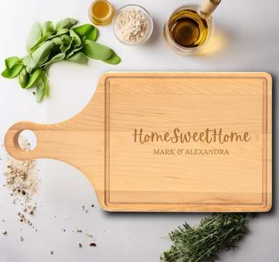 Anniversary Maple Paddle Cutting Board With Home Sweet Home Design