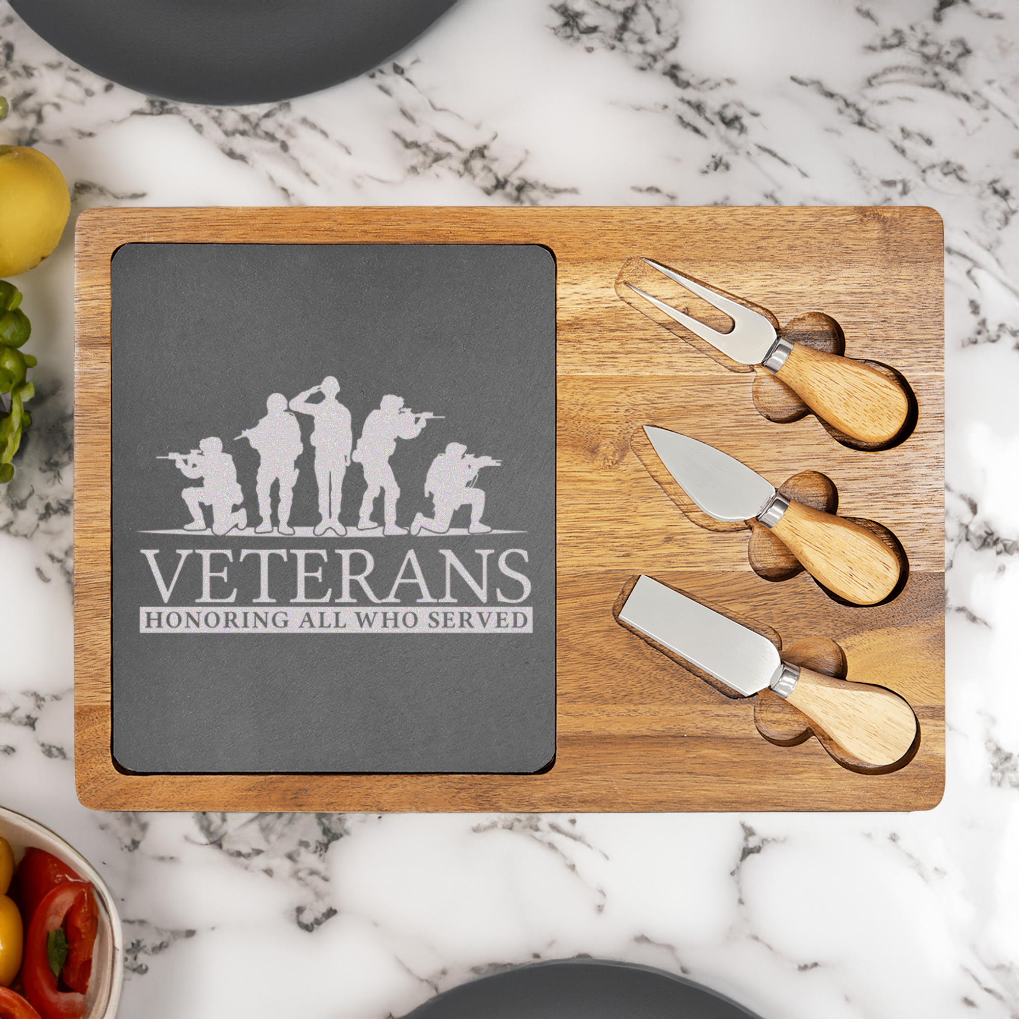 Honoring Who Served Wood Slate Serving Tray