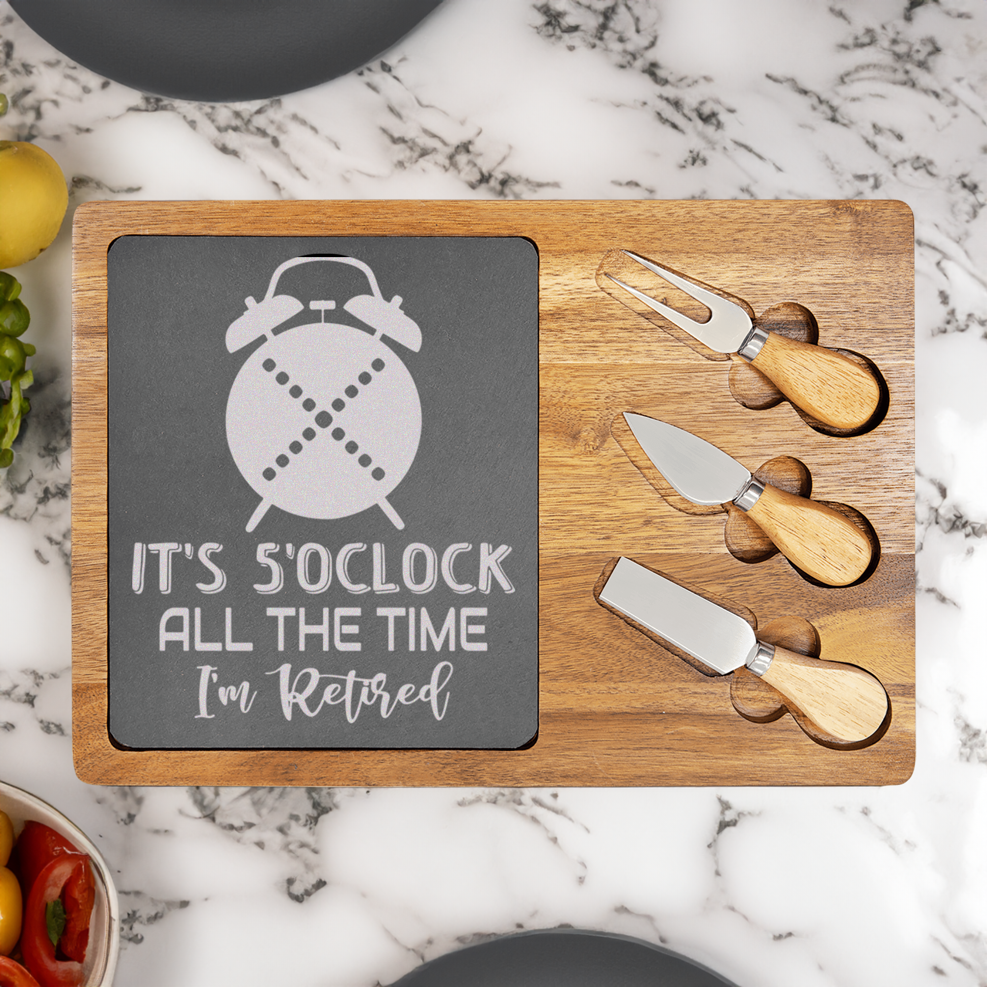 Its Always Five O Clock Wood Slate Serving Tray