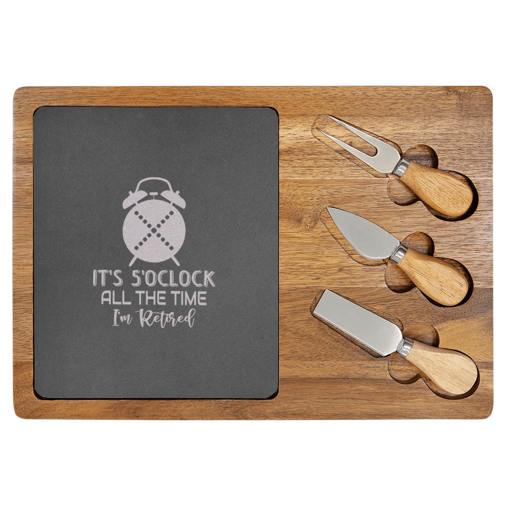 Its Always Five O Clock Wood Slate Serving Tray