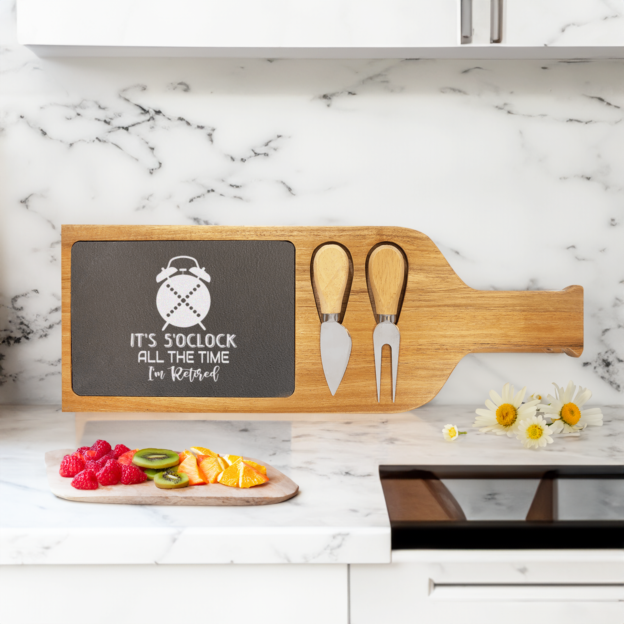 Its Always Five O Clock Wood Slate Serving Tray With Handle