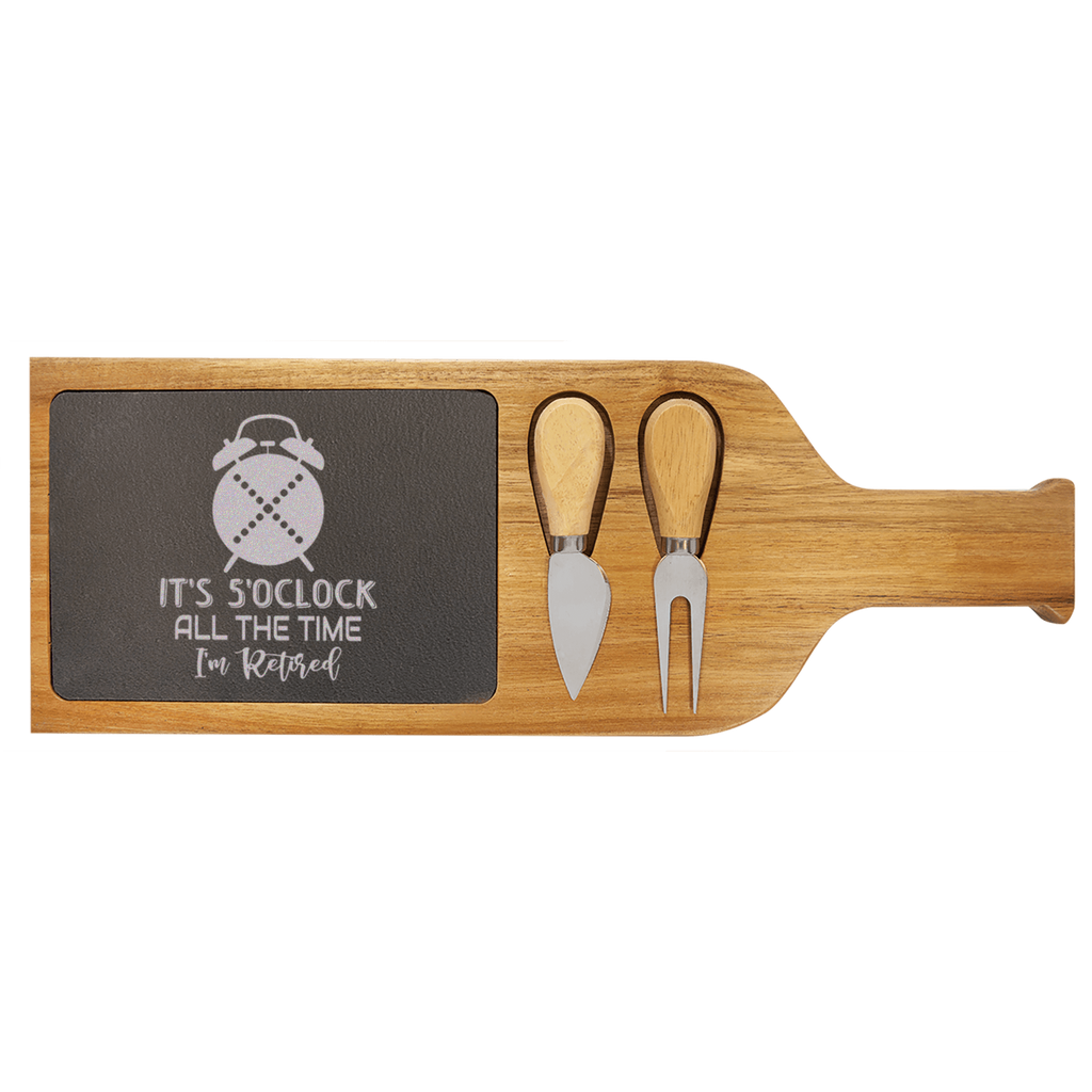 Its Always Five O Clock Wood Slate Serving Tray With Handle