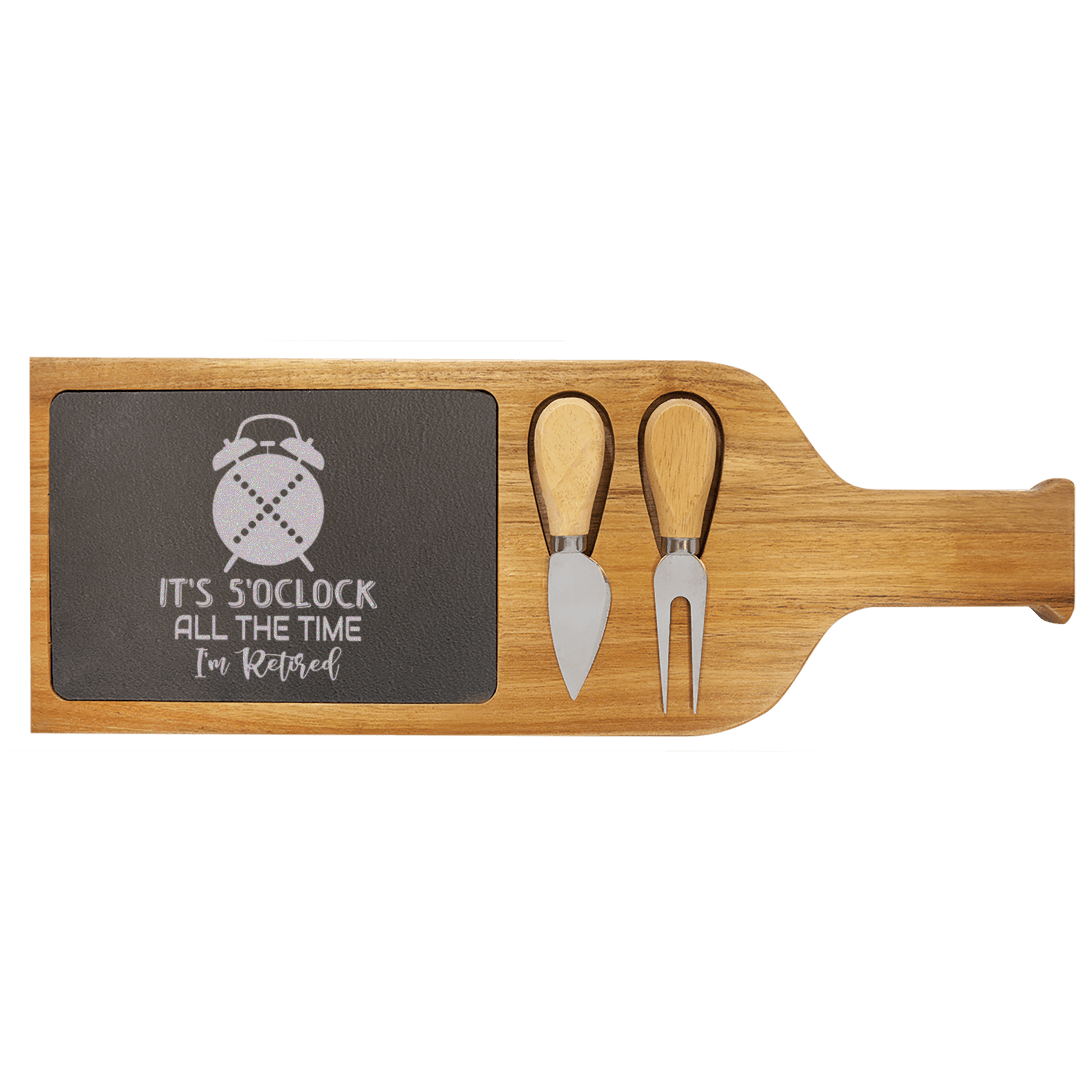 Its Always Five O Clock Wood Slate Serving Tray With Handle