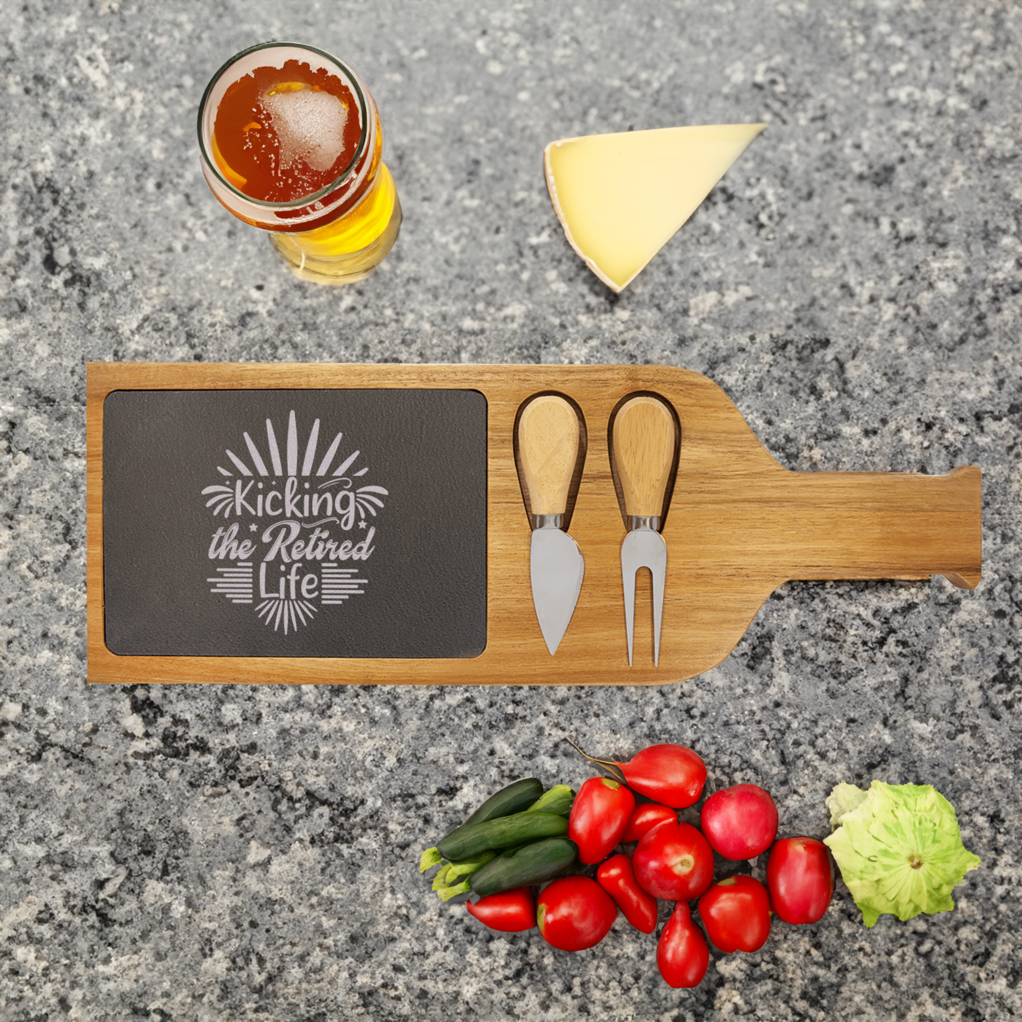 Its Time To Kick Back Wood Slate Serving Tray With Handle
