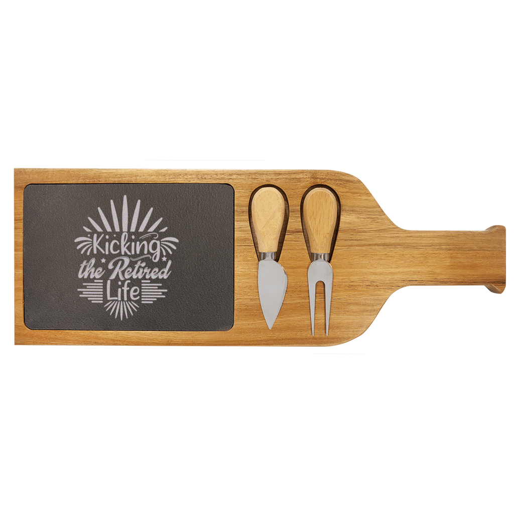 Its Time To Kick Back Wood Slate Serving Tray With Handle