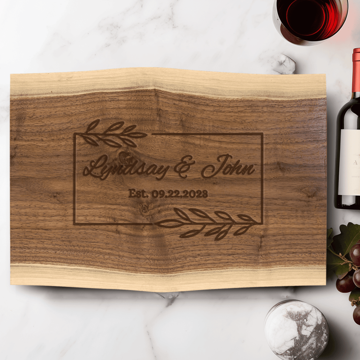 Anniversary Walnut Cutting Board With Love Entwined Design