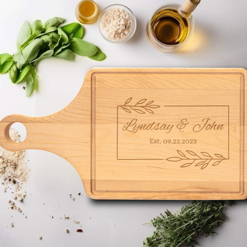 Anniversary Maple Paddle Cutting Board With Love Entwined Design