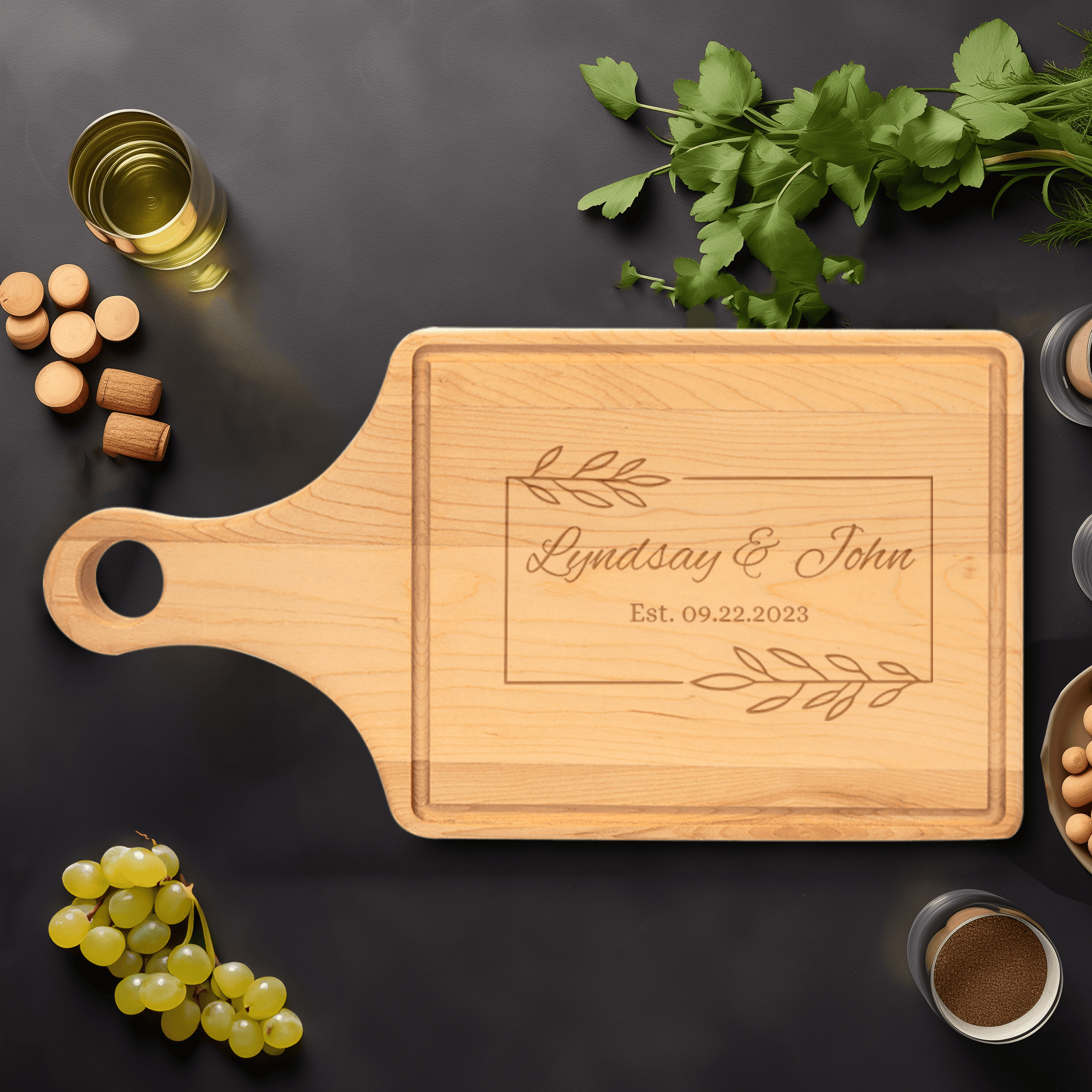 Anniversary Maple Paddle Cutting Board With Love Entwined Design