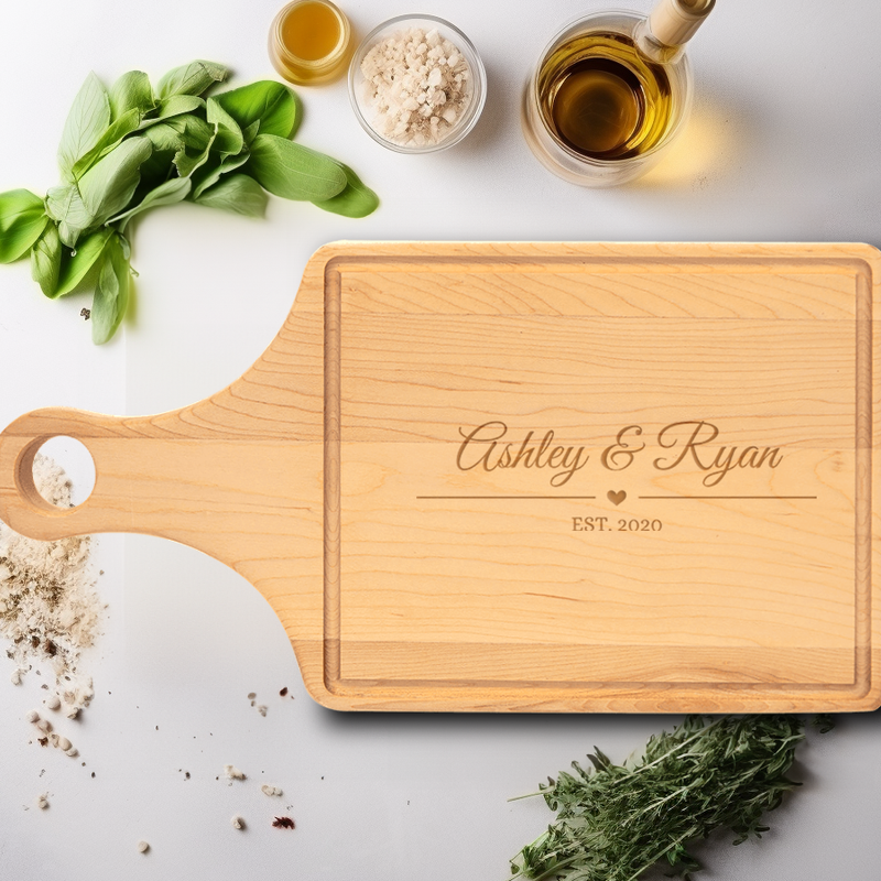 Anniversary Maple Paddle Cutting Board With Loves Imprint Design