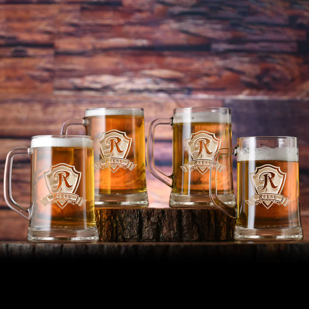 Custom Engraved Beer Mugs. Set of 4