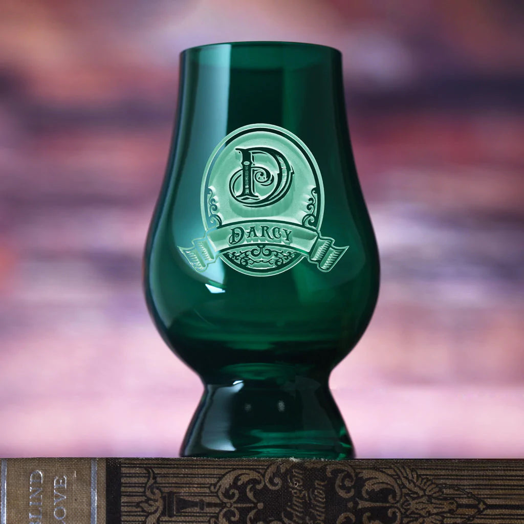 Etched Green Glencairn Whiskey Glass