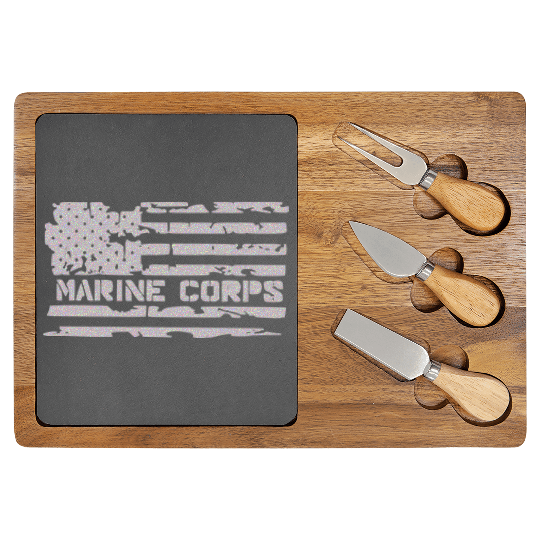 Marine Corps American Flag Wood Slate Serving Tray