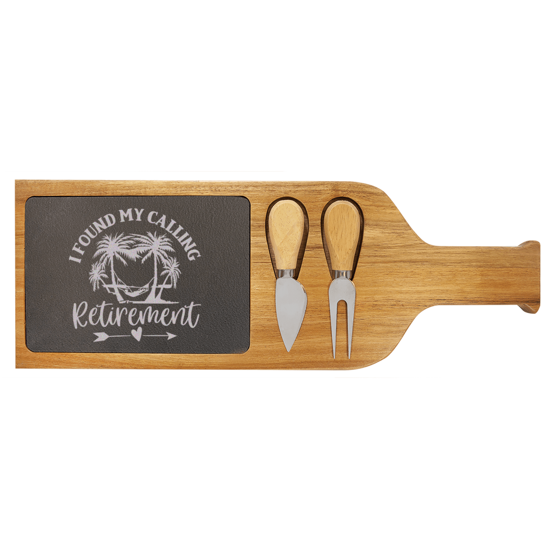Meant To Be Retired Wood Slate Serving Tray With Handle