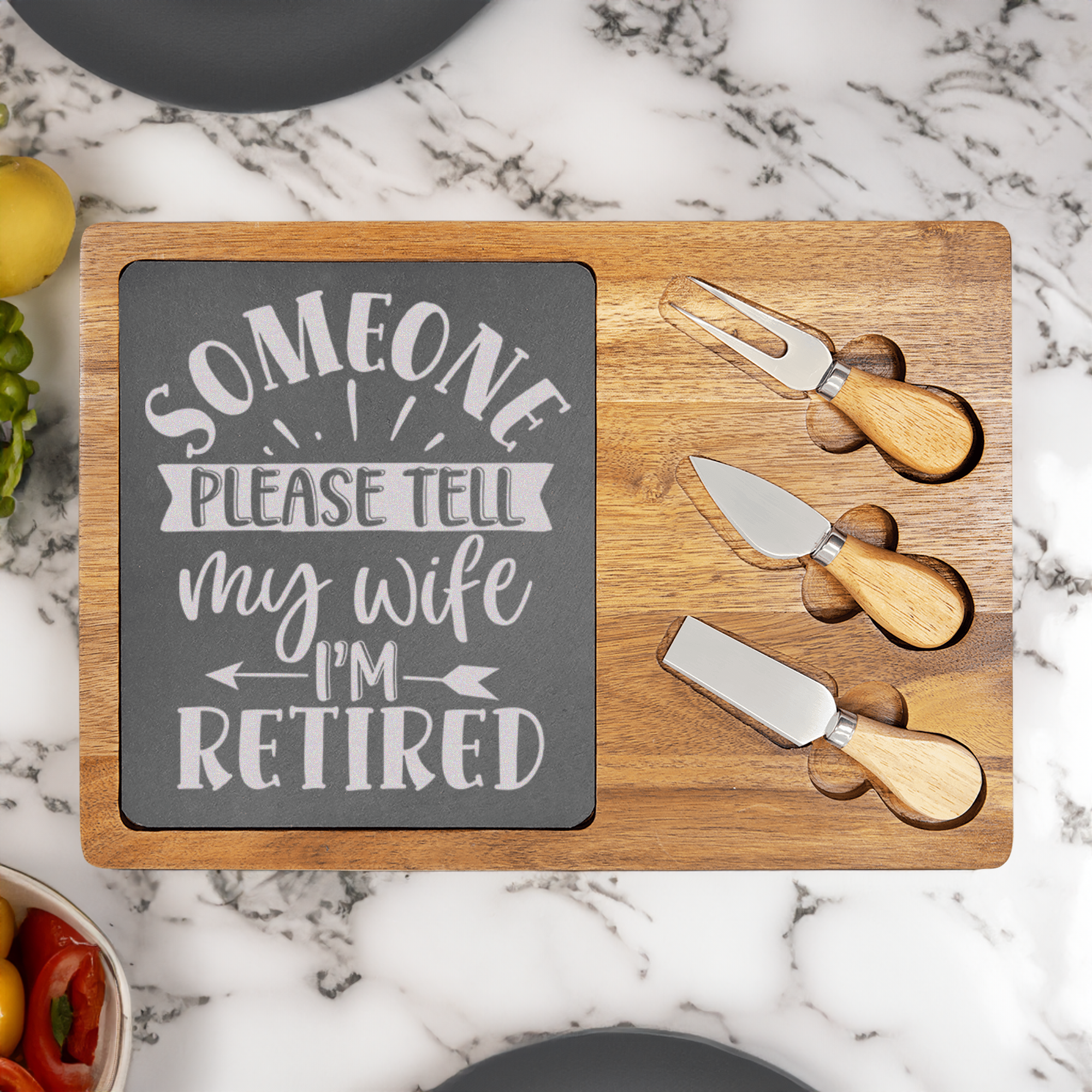 My Wifes In Charge Wood Slate Serving Tray