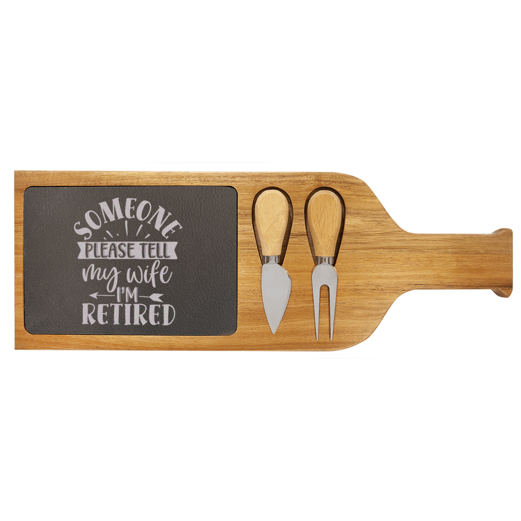 My Wifes In Charge Wood Slate Serving Tray With Handle