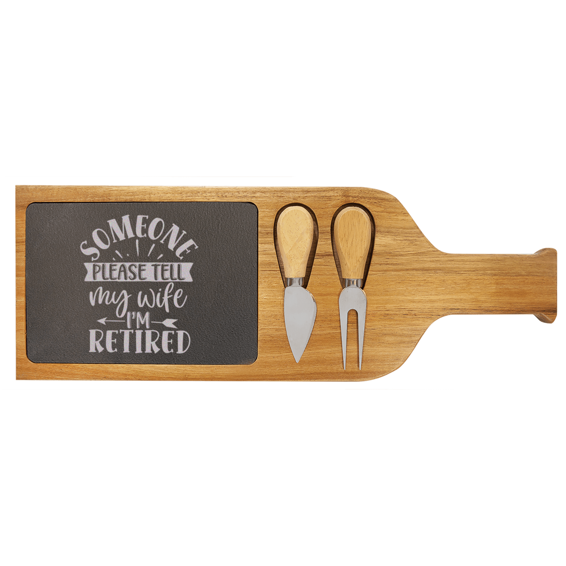 My Wifes In Charge Wood Slate Serving Tray With Handle