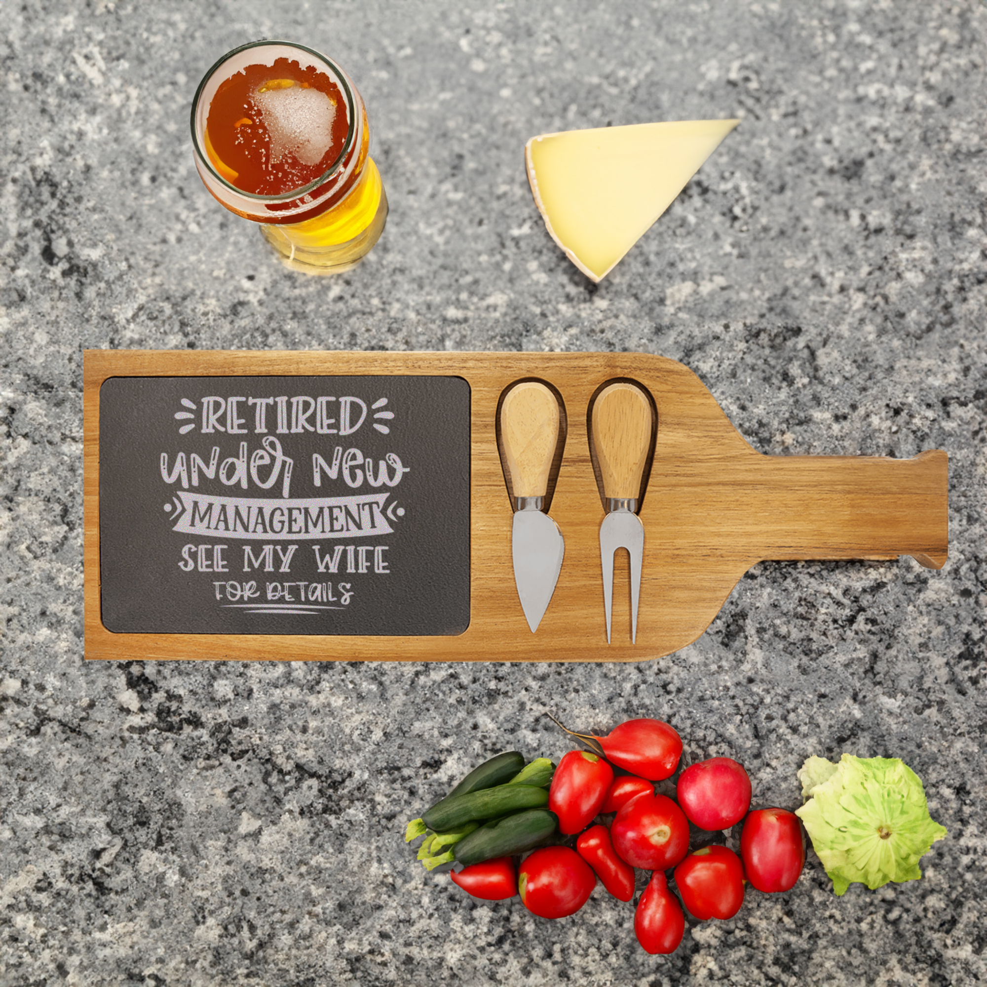 My  Wife Is My Only Boss Wood Slate Serving Tray With Handle