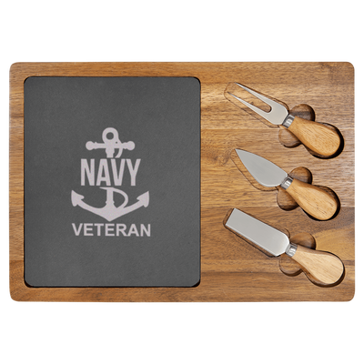 Navy Anchor Veteran Wood Slate Serving Tray
