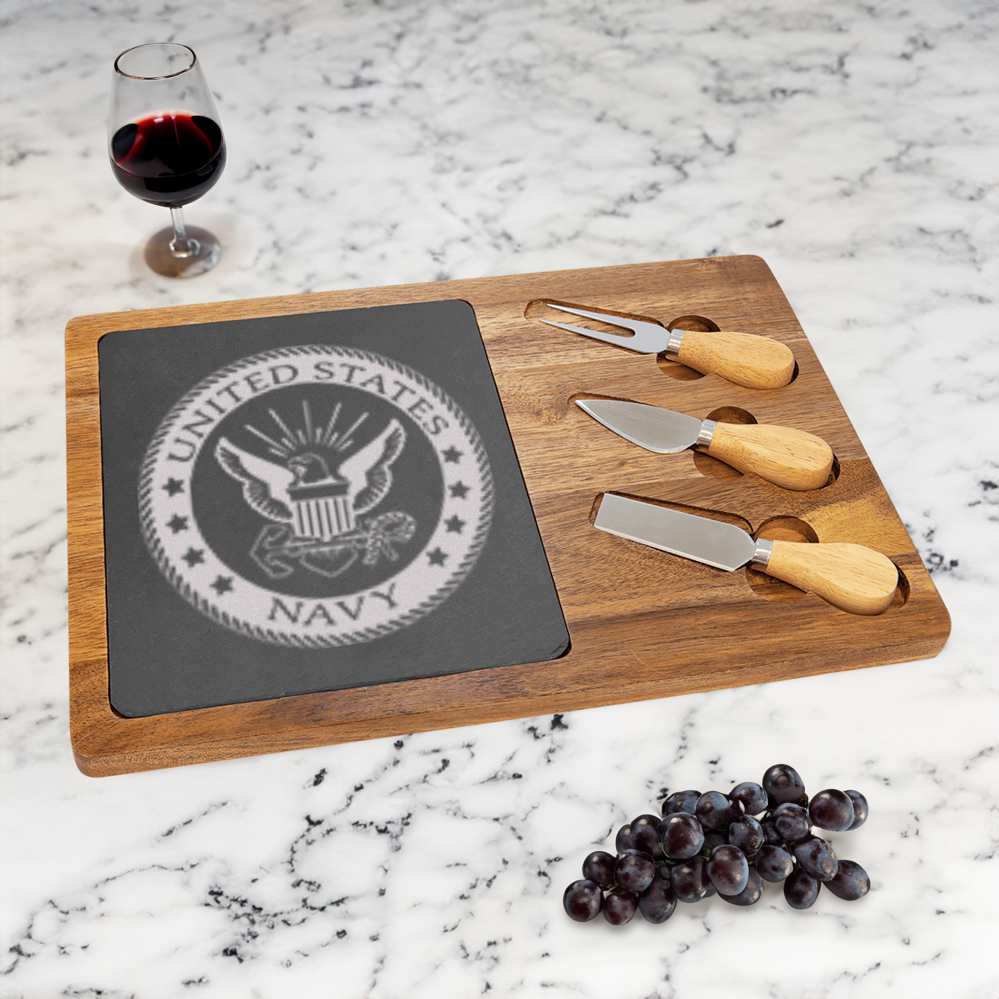Navy Badge Wood Slate Serving Tray