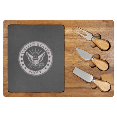 Navy Badge Wood Slate Serving Tray