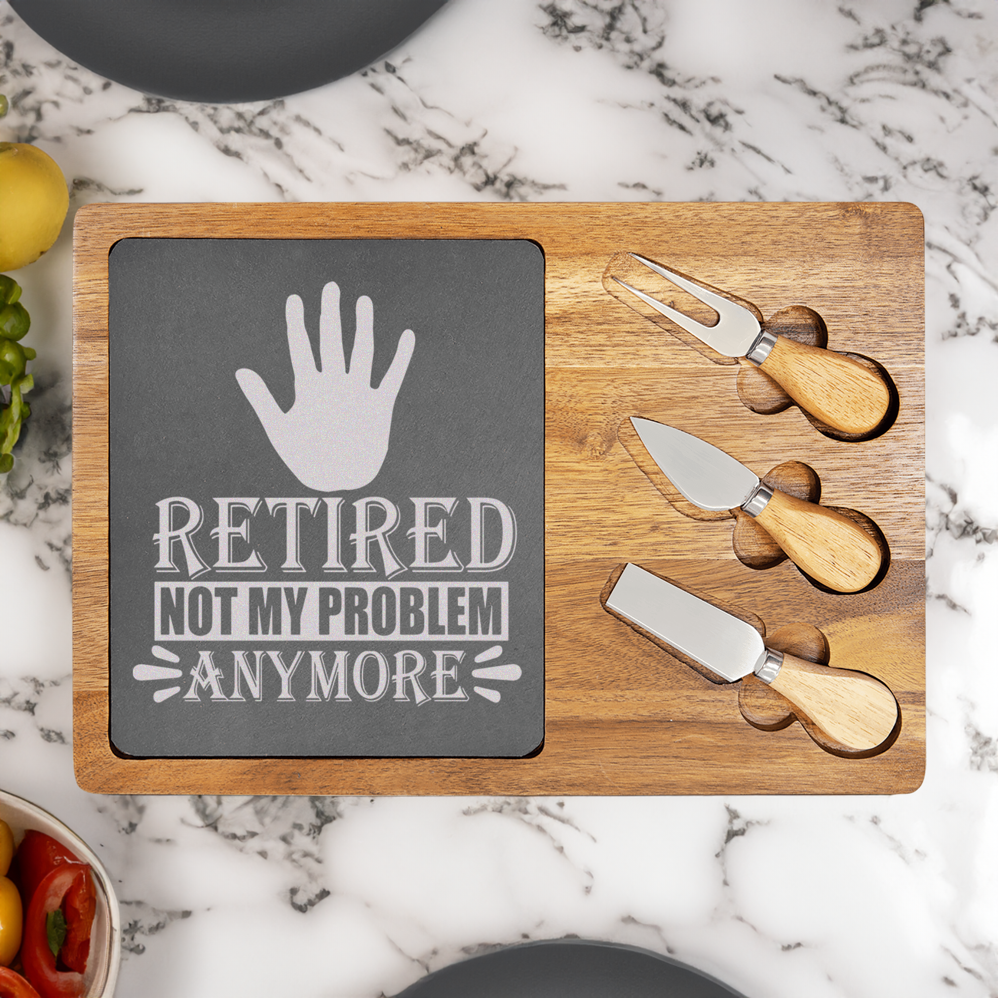 Not My Problem Im Retired Wood Slate Serving Tray