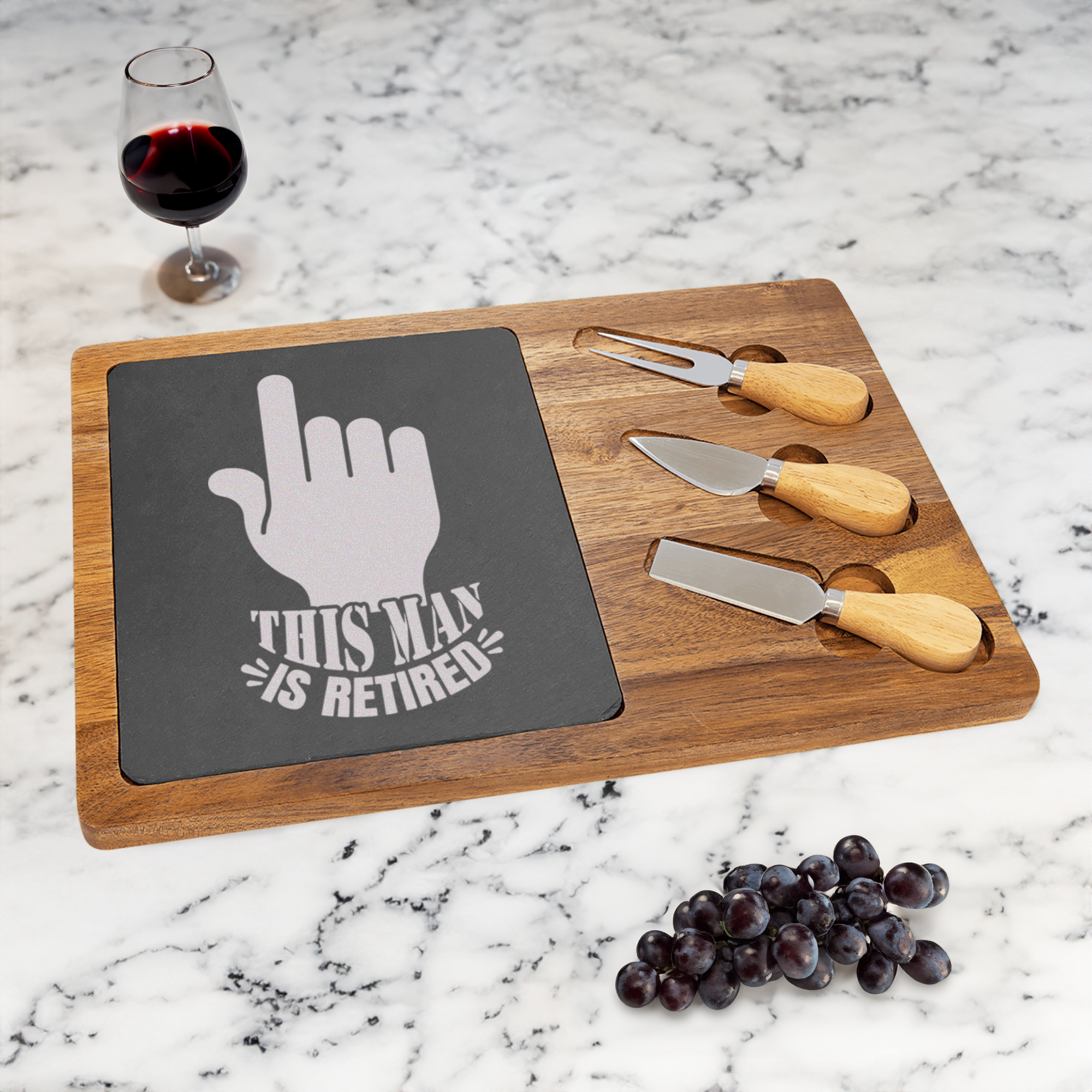One Retired Guy Wood Slate Serving Tray