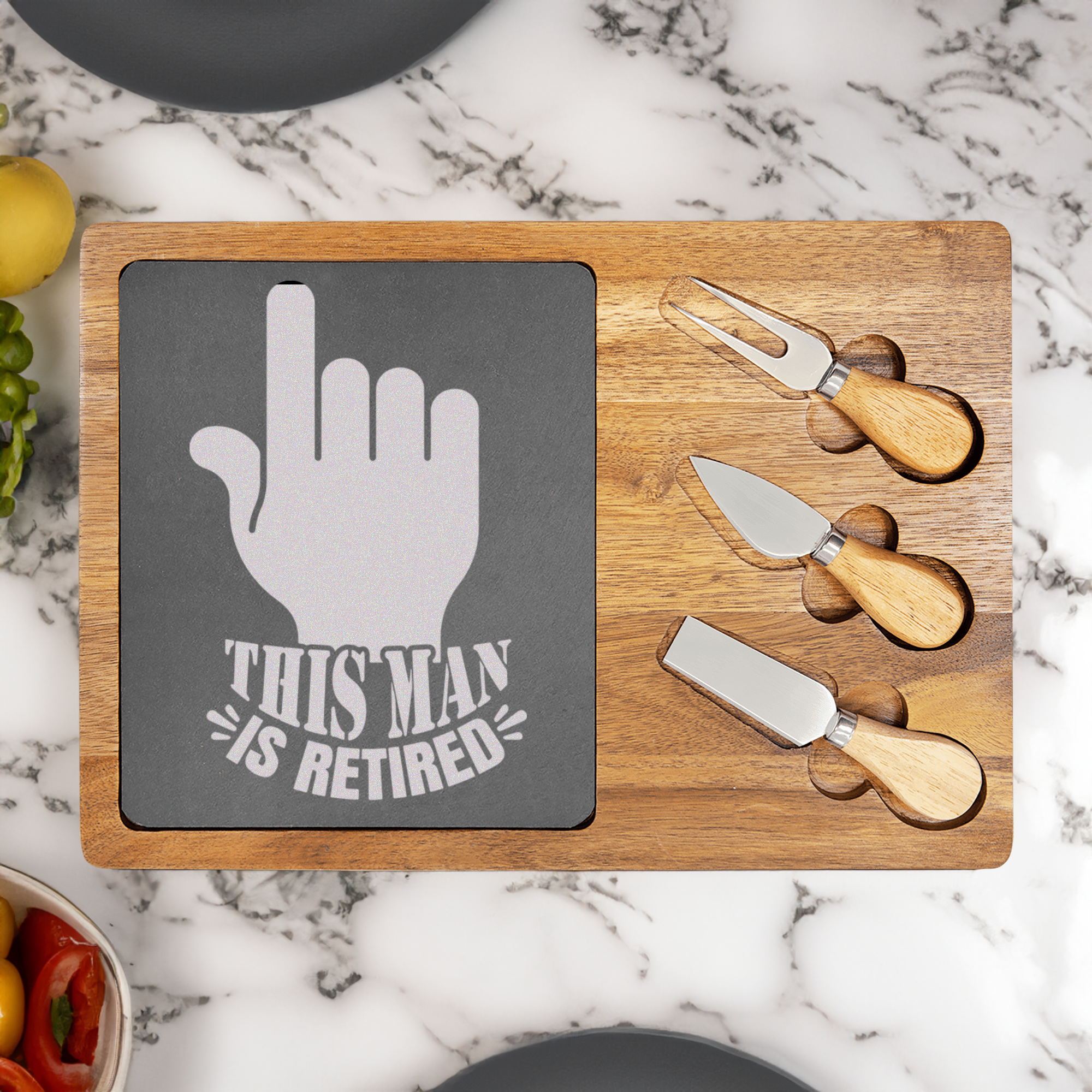 One Retired Guy Wood Slate Serving Tray