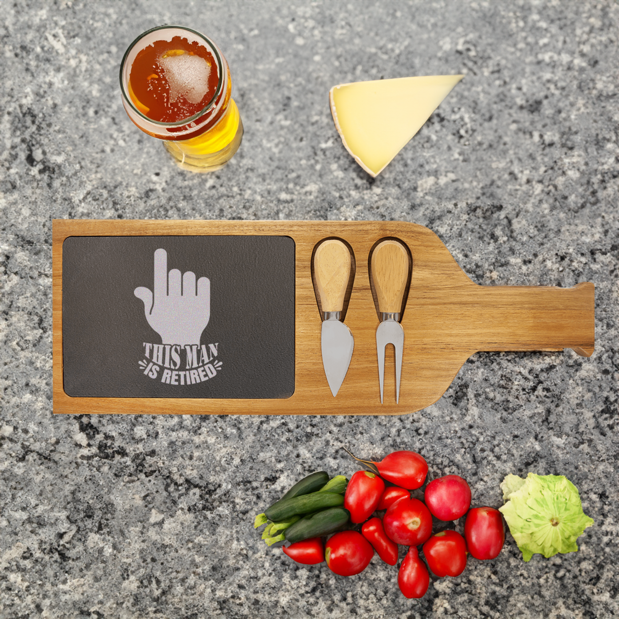 One Retired Guy Wood Slate Serving Tray With Handle