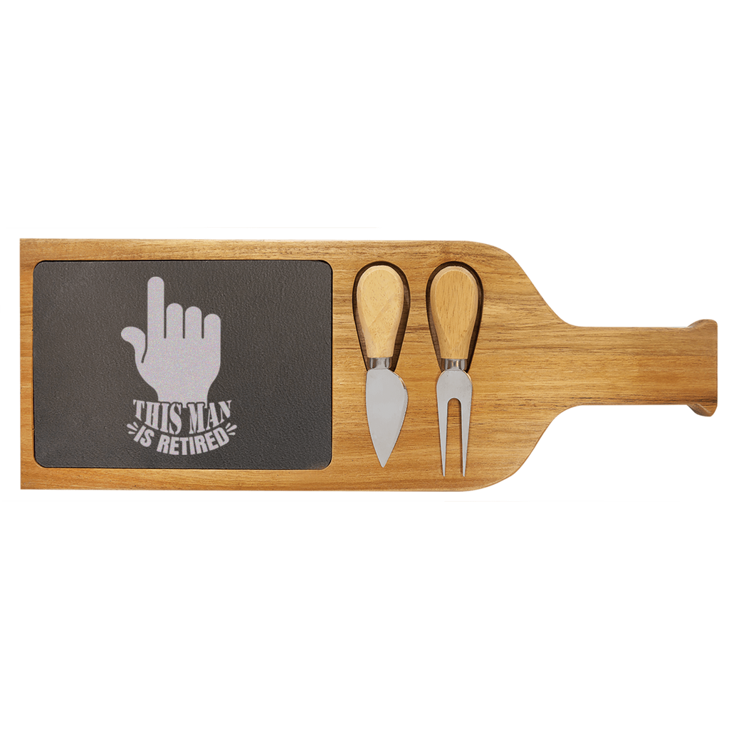 One Retired Guy Wood Slate Serving Tray With Handle