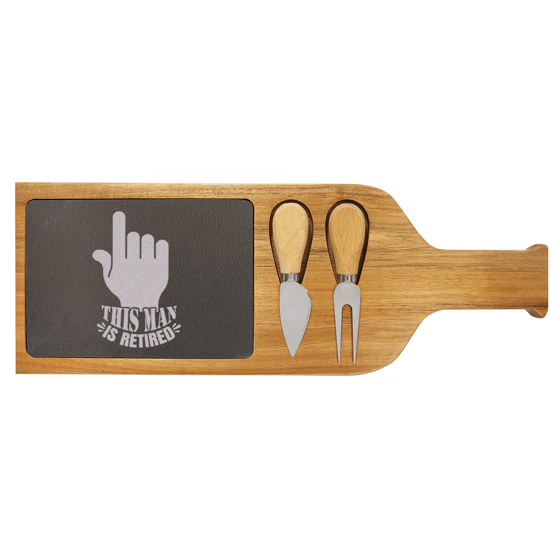 One Retired Guy Wood Slate Serving Tray With Handle