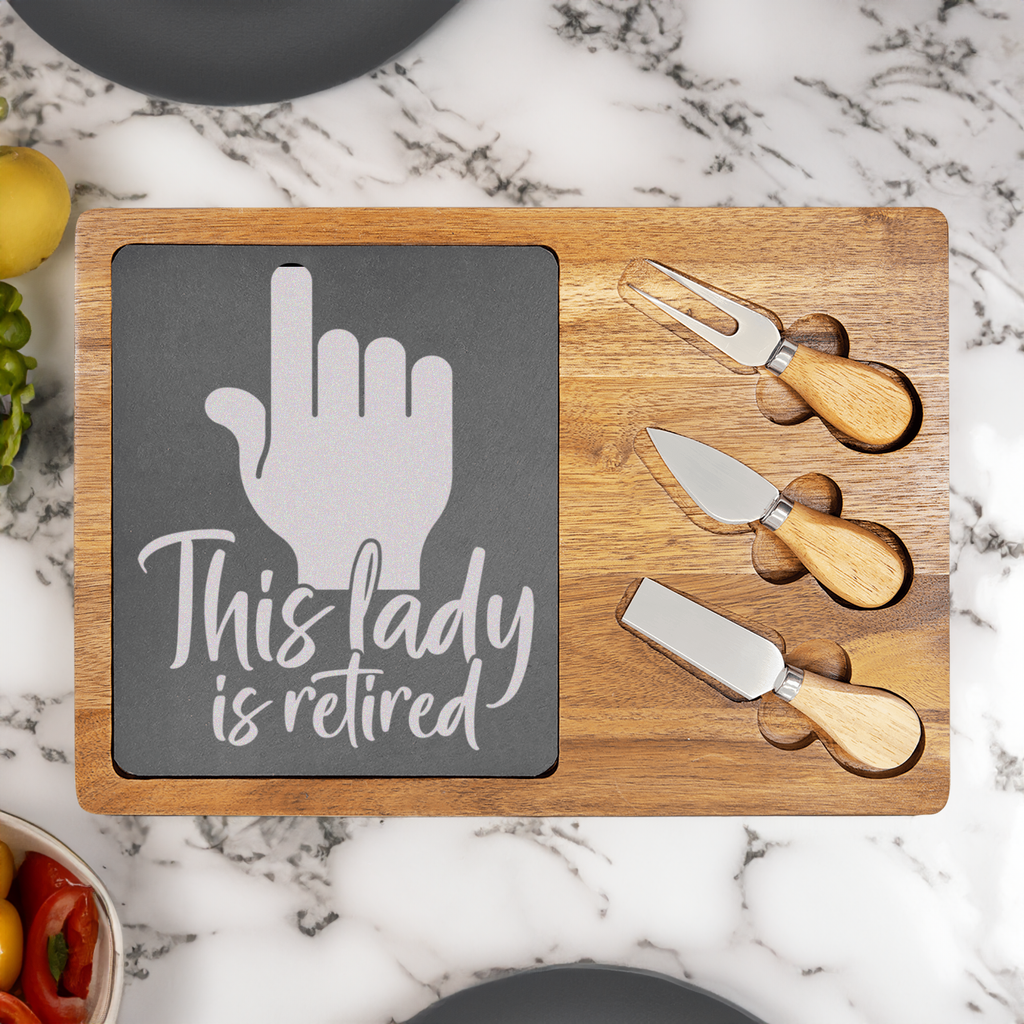 One Retired Lady Wood Slate Serving Tray