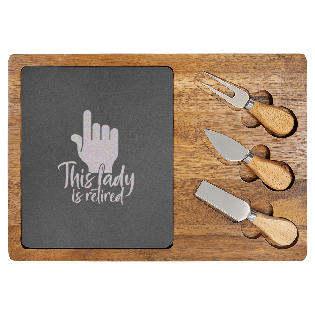 One Retired Lady Wood Slate Serving Tray