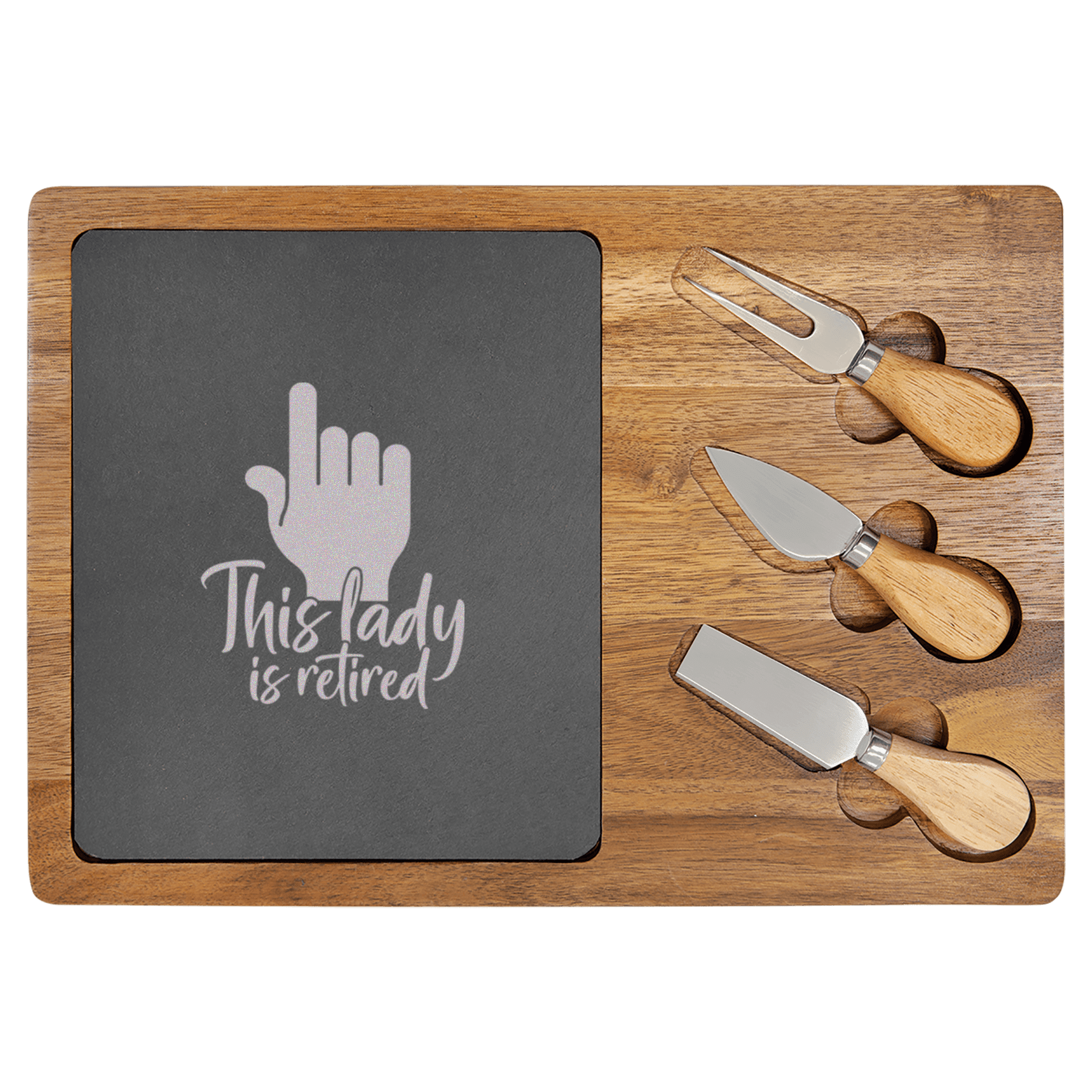 One Retired Lady Wood Slate Serving Tray