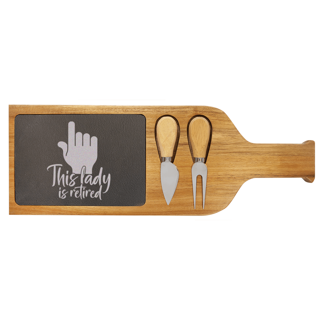 One Retired Lady Wood Slate Serving Tray With Handle