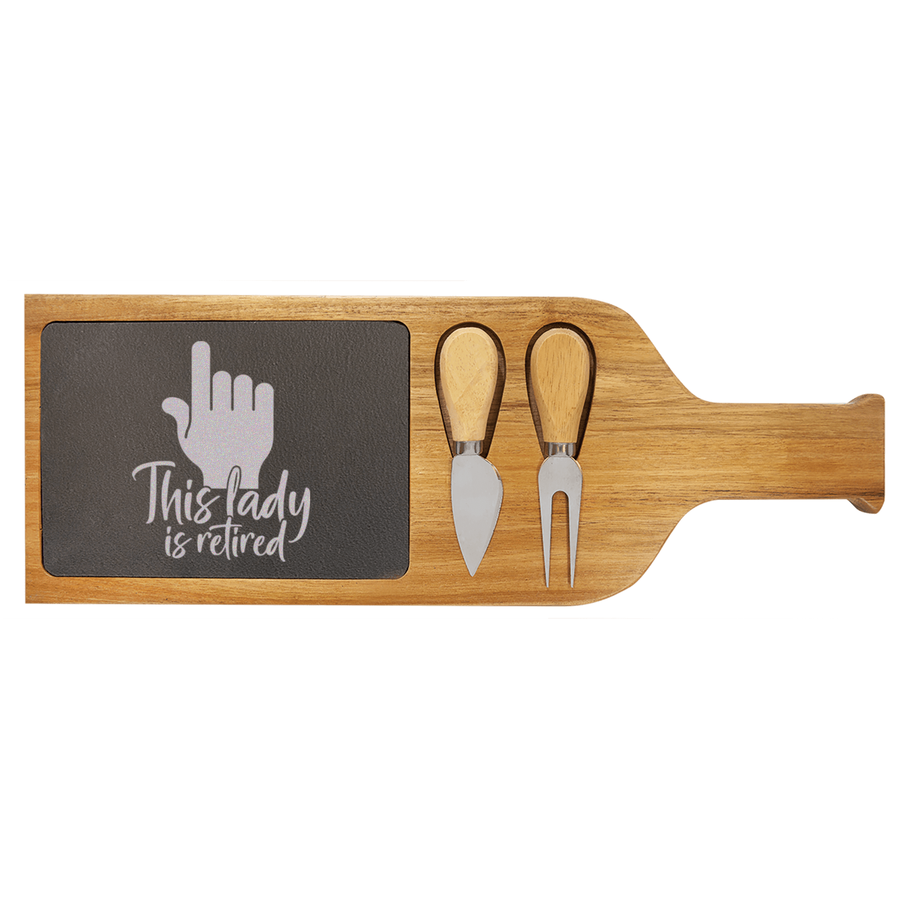 One Retired Lady Wood Slate Serving Tray With Handle