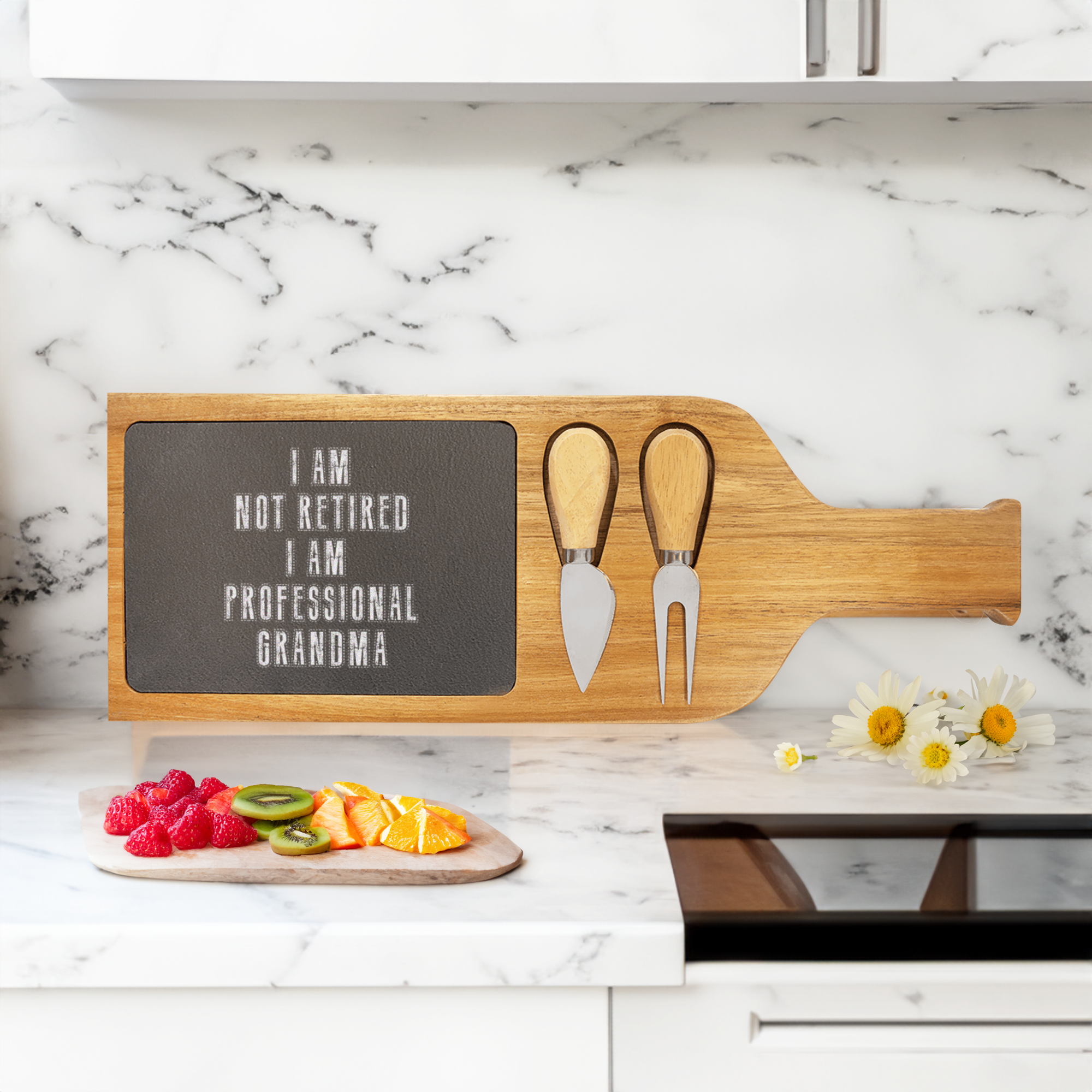 Professional Grandpa For Life Wood Slate Serving Tray With Handle