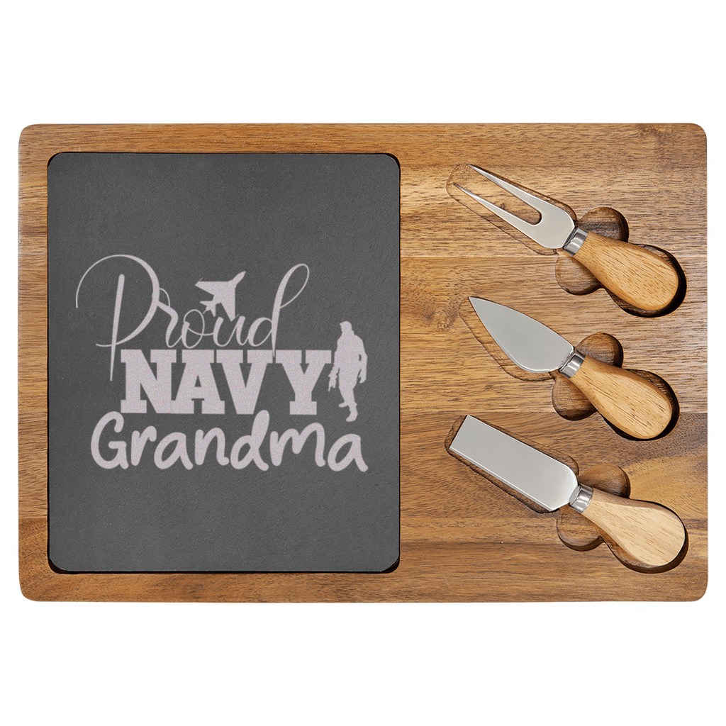 Proud Navy Grandma Wood Slate Serving Tray
