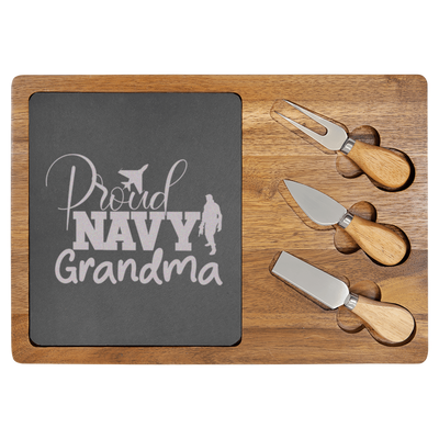 Proud Navy Grandma Wood Slate Serving Tray