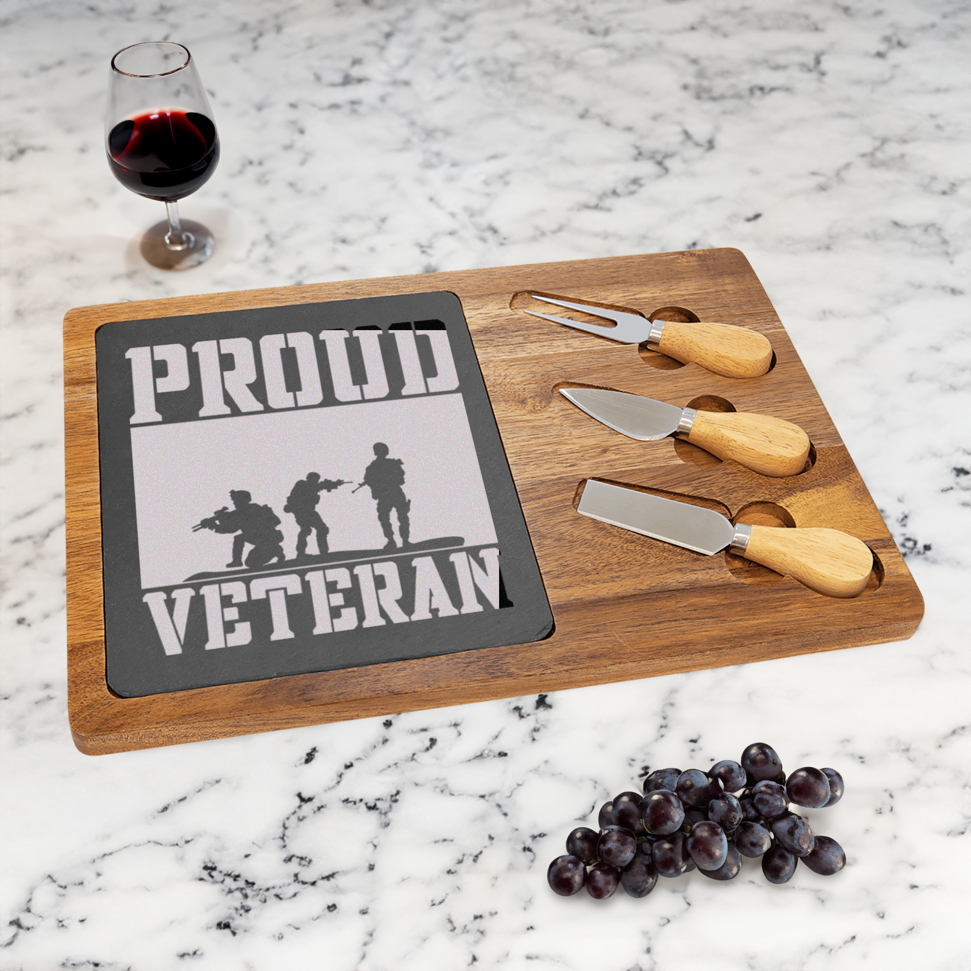 Proud Veteran Wood Slate Serving Tray