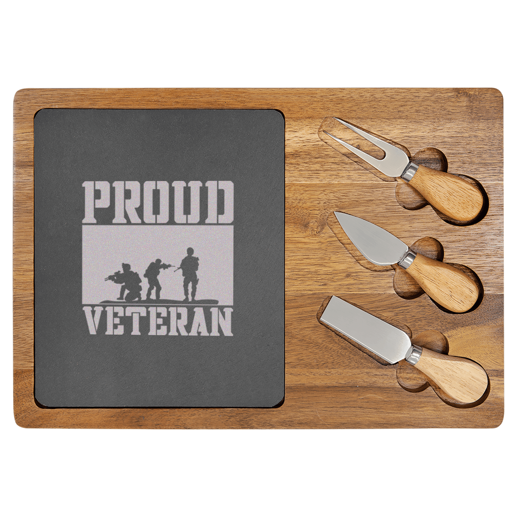 Proud Veteran Wood Slate Serving Tray