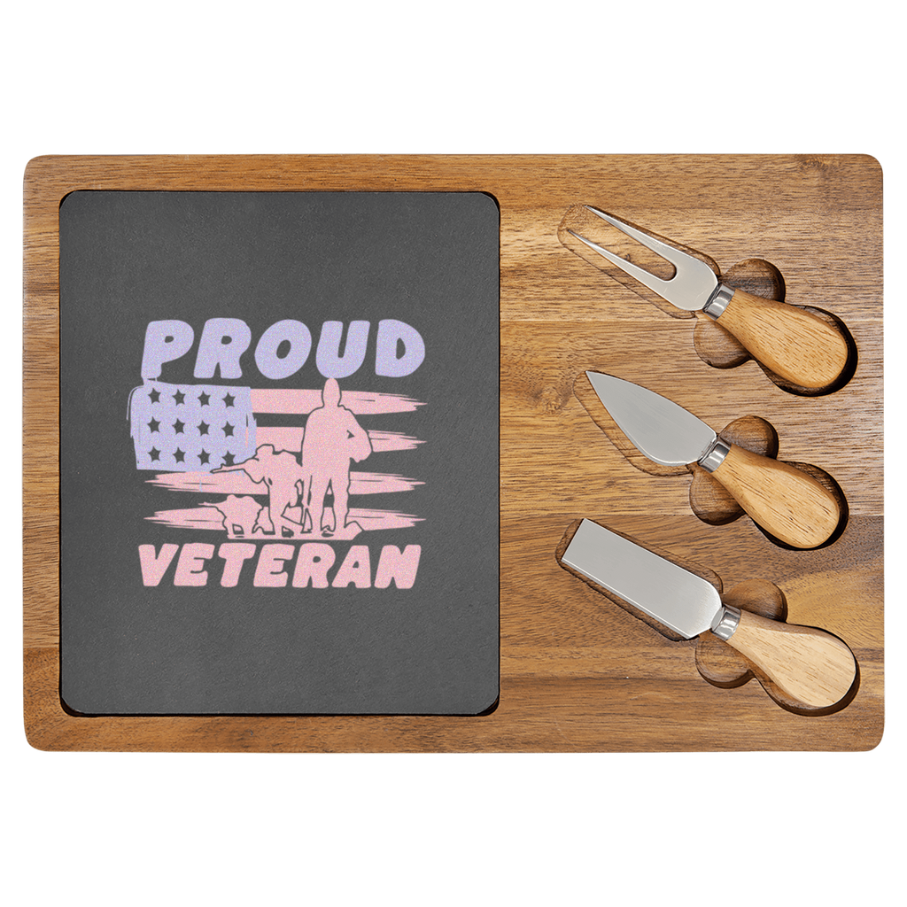 Proud Veteran Flag Wood Slate Serving Tray