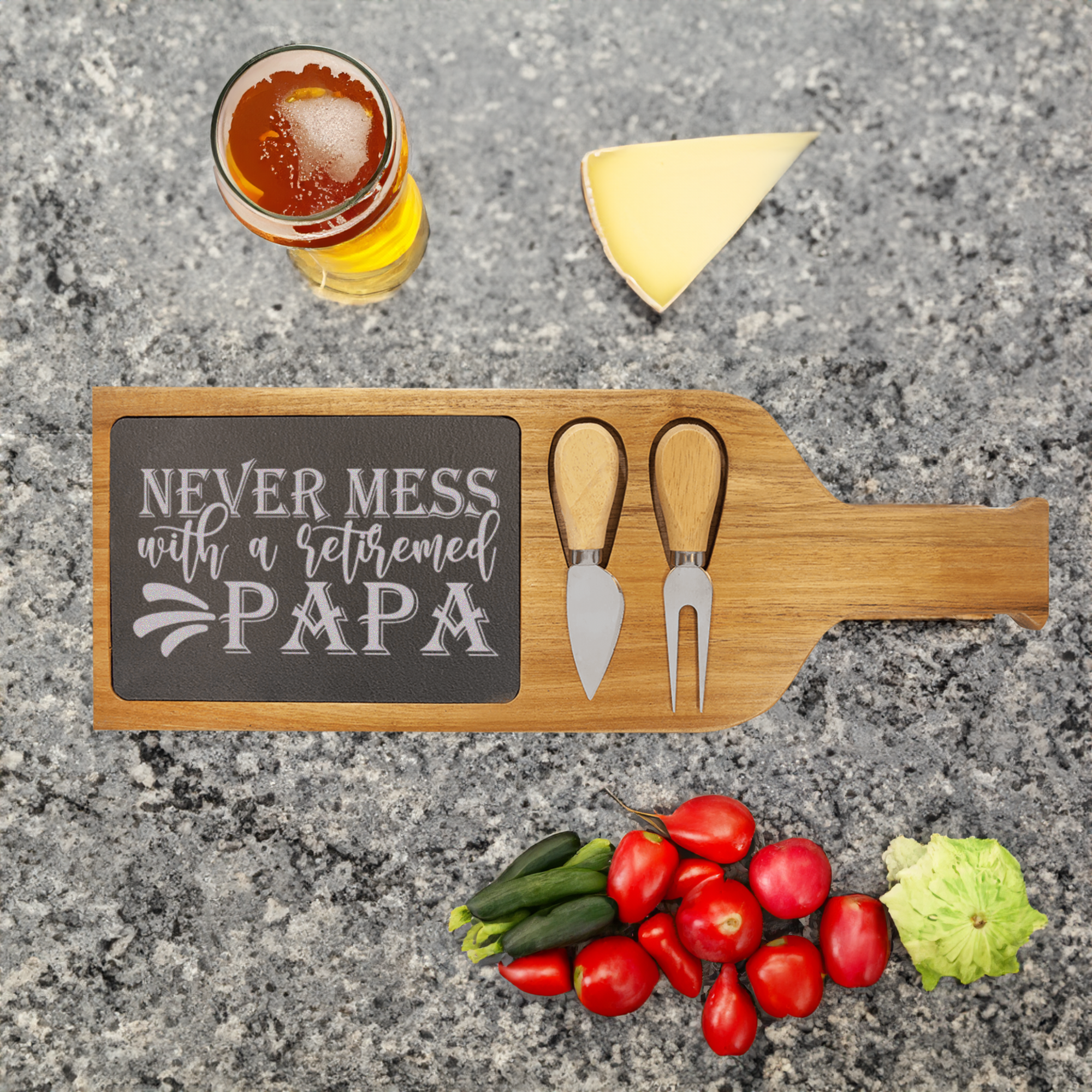 RetiredPapaOnDuty Wood Slate Serving Tray With Handle