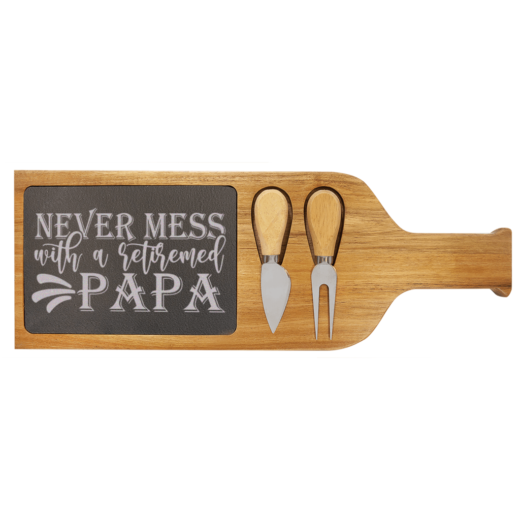 RetiredPapaOnDuty Wood Slate Serving Tray With Handle
