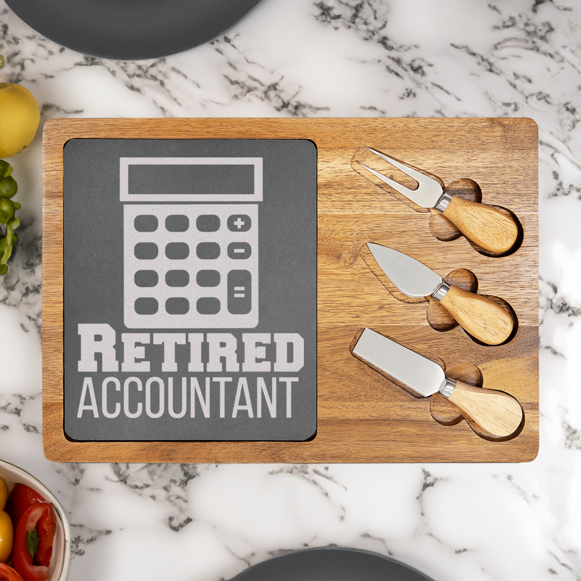 Retired Accountant Wood Slate Serving Tray