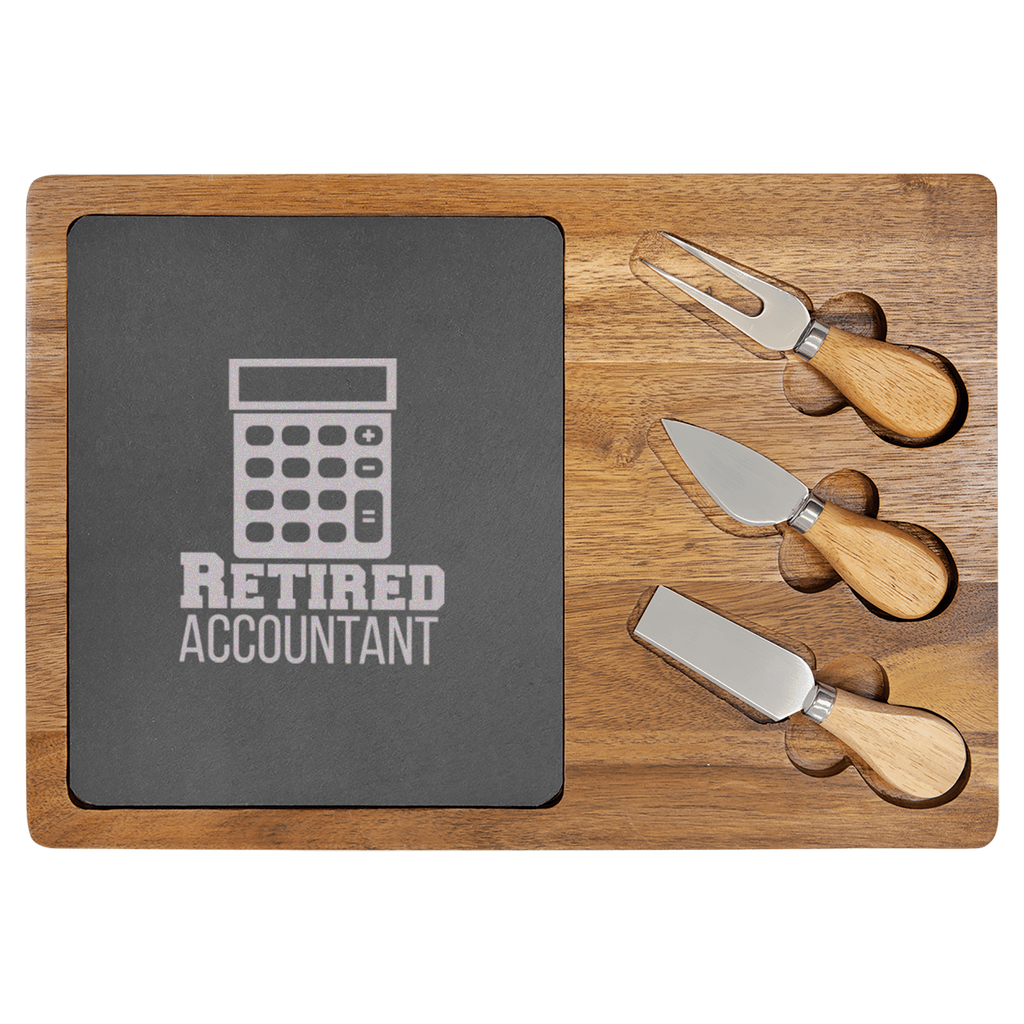 Retired Accountant Wood Slate Serving Tray