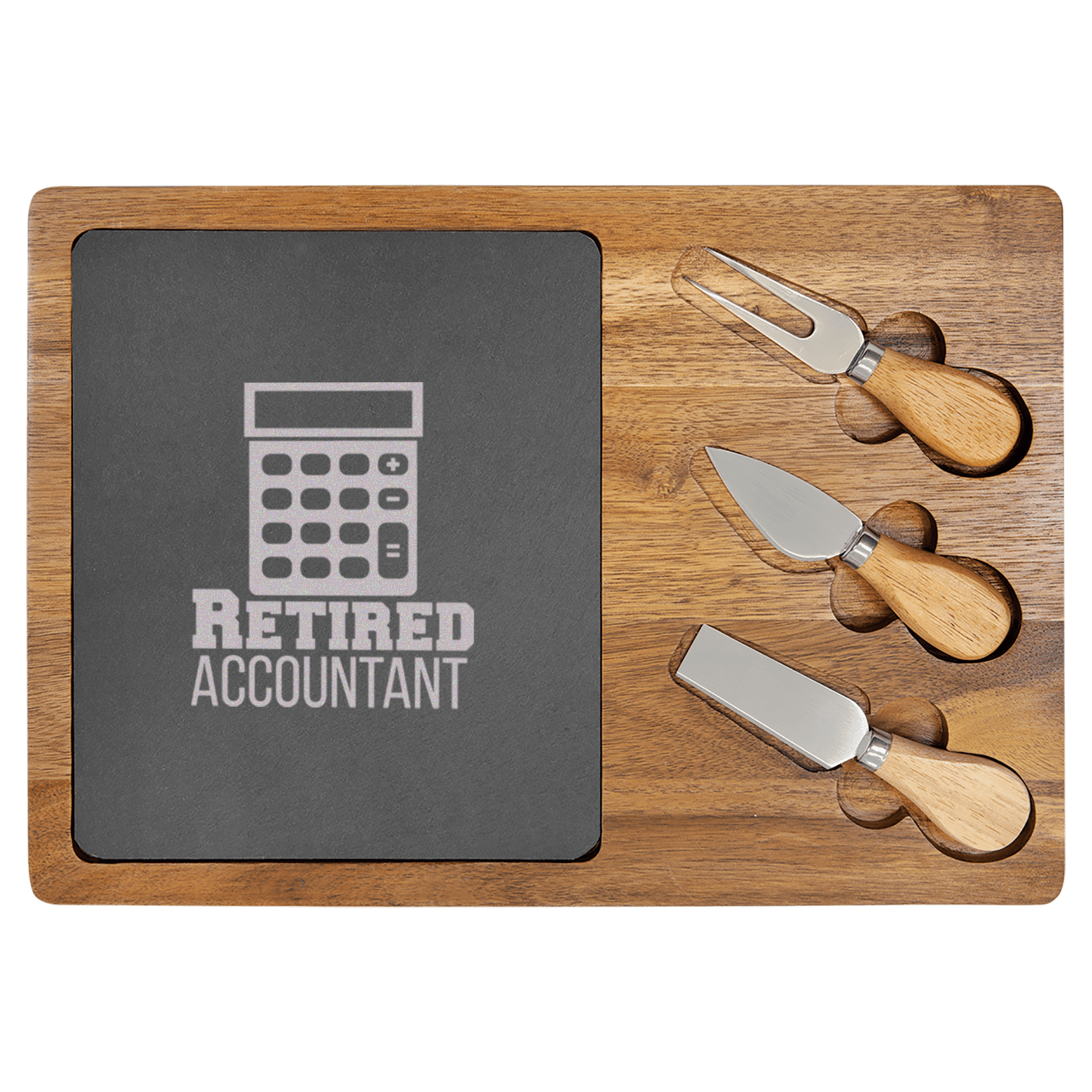 Retired Accountant Wood Slate Serving Tray